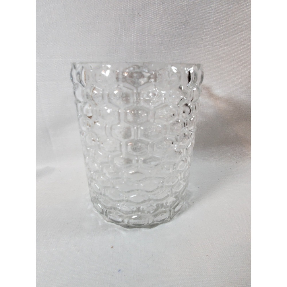 Clear Textured Glass Vase/Utensil Holder Honeycomb Hex Pattern 6" Tall‎